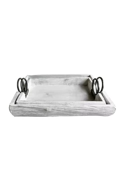 Best deal 🤩 Kingston Living Set of 2 White and Black Distressed Rectangular Decorative Trays with Handles 19" 😍