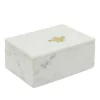 Buy 🌟 Kingston Living 7" White and Gold Engraved Bee Rectangular Marble Decorative Box 🛒