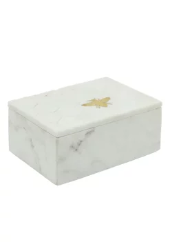 Buy 🌟 Kingston Living 7" White and Gold Engraved Bee Rectangular Marble Decorative Box 🛒