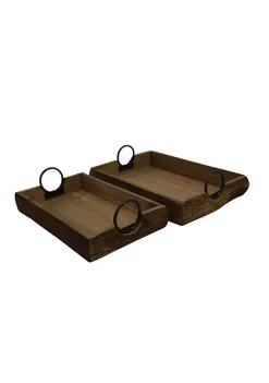 Promo 🥰 Kingston Living Set of 2 Brown and Black Trays with Handles 19" 👏