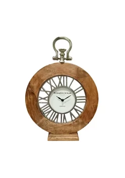 Cheapest β Kingston Living 16" Brown and White Vintage Inspired Round Mango Wood Table Clock π