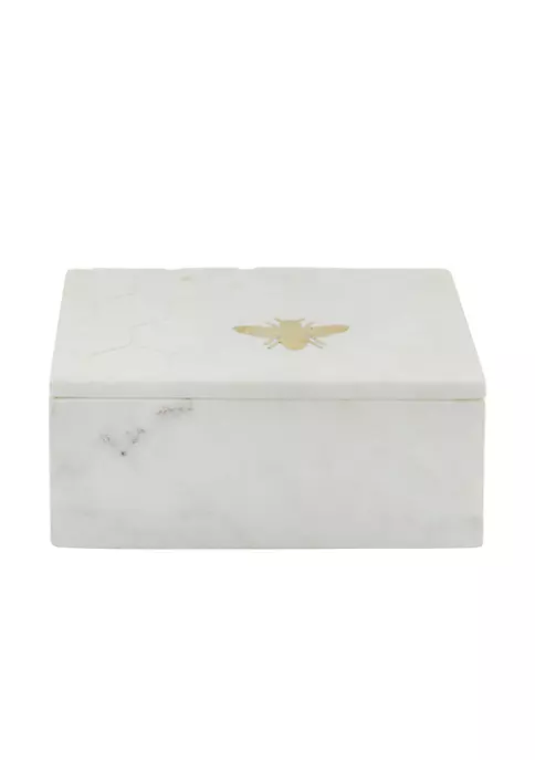 Buy 🌟 Kingston Living 7" White and Gold Engraved Bee Rectangular Marble Decorative Box 🛒 2 Buy 🌟 Kingston Living 7" White and Gold Engraved Bee Rectangular Marble Decorative Box 🛒 - Image 2