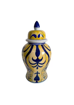 Flash Sale π― Kingston Living 14" Yellow and Blue Decorative Temple Jar with Lid β