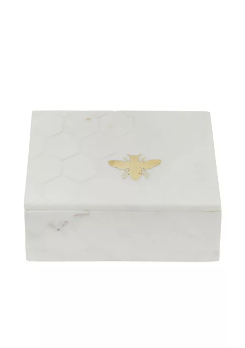 Buy 🌟 Kingston Living 7" White and Gold Engraved Bee Rectangular Marble Decorative Box 🛒 4 Buy 🌟 Kingston Living 7" White and Gold Engraved Bee Rectangular Marble Decorative Box 🛒 - Image 4
