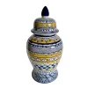 Discount 🧨 Kingston Living 14" Blue and Yellow Decorative Temple Jar with Lid 🛒