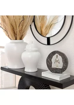 Outlet 🧨 Kingston Living 11" Silver Mango Wood Yoga Lady in Circle Log Decorative Sculpture 🎉 -Kingston Living Shop Belk 697