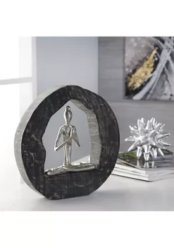Outlet 🧨 Kingston Living 11" Silver Mango Wood Yoga Lady in Circle Log Decorative Sculpture 🎉 -Kingston Living Shop Belk 698