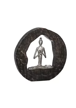 Outlet 🧨 Kingston Living 11" Silver Mango Wood Yoga Lady in Circle Log Decorative Sculpture 🎉 -Kingston Living Shop Belk 699