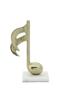 New ✔️ Kingston Living 9" Metallic Gold and White Music Note on Marble Base Tabletop Decor 🎁