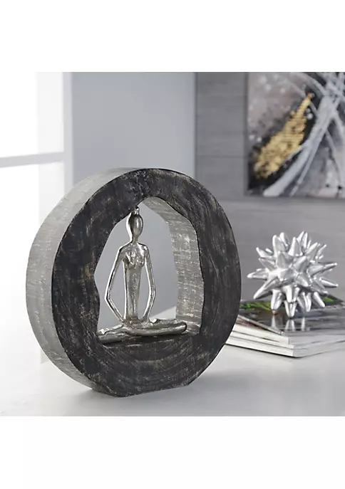 Cheap π Kingston Living 11" Silver Mango Wood Yoga Lady in Circle Decorative Sculpture π€© 2 Cheap π Kingston Living 11" Silver Mango Wood Yoga Lady in Circle Decorative Sculpture π€© - Image 2