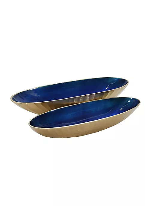 Deals 🔔 Kingston Living Set of 2 Blue and Gold Ribbed Oval Bowls 24" ❤️ 5 Deals 🔔 Kingston Living Set of 2 Blue and Gold Ribbed Oval Bowls 24" ❤️ - Image 5