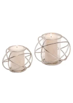 Flash Sale ⌛ Kingston Living Set of 2 Silver Distressed Finish Glass Orb Candle Holders 8" ⌛
