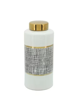 Best deal 🔔 Kingston Living 13" White and Gold Ceramic Jar with Lid ✨