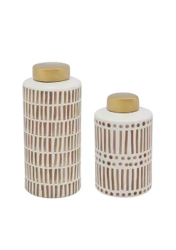 Best Pirce 😀 Kingston Living 13" Gold and Tan Brown Ceramic Jar with Lid ⭐ -Kingston Living Shop Belk 841