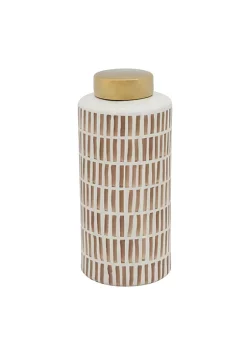 Best Pirce 😀 Kingston Living 13" Gold and Tan Brown Ceramic Jar with Lid ⭐ -Kingston Living Shop Belk 842