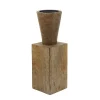 New 💯 Kingston Living 11" Brown Mango Wood Geometric Pillar Candle Holder 🧨