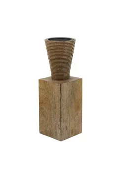 New 💯 Kingston Living 11" Brown Mango Wood Geometric Pillar Candle Holder 🧨 -Kingston Living Shop Belk 886