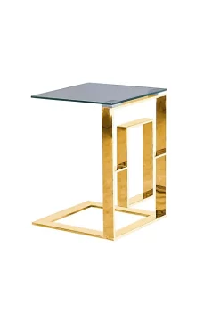 New 😍 Kingston Living 21.75" Metallic Gold and Clear C Shaped Side Table 🧨
