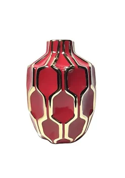 Brand new 🎁 Kingston Living 8" Red and Gold Bud Hexagon Ceramic Vase 😀