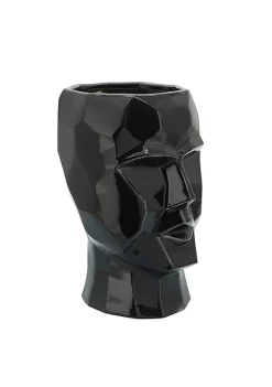 Flash Sale 🧨 Kingston Living 12.5" Geometric Face Vase in Shiny Black Ceramic 😍 -Kingston Living Shop Belk 975