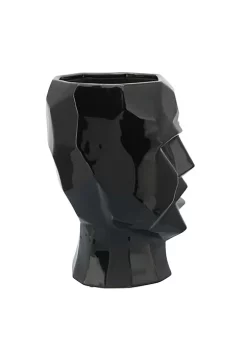 Flash Sale 🧨 Kingston Living 12.5" Geometric Face Vase in Shiny Black Ceramic 😍 -Kingston Living Shop Belk 976